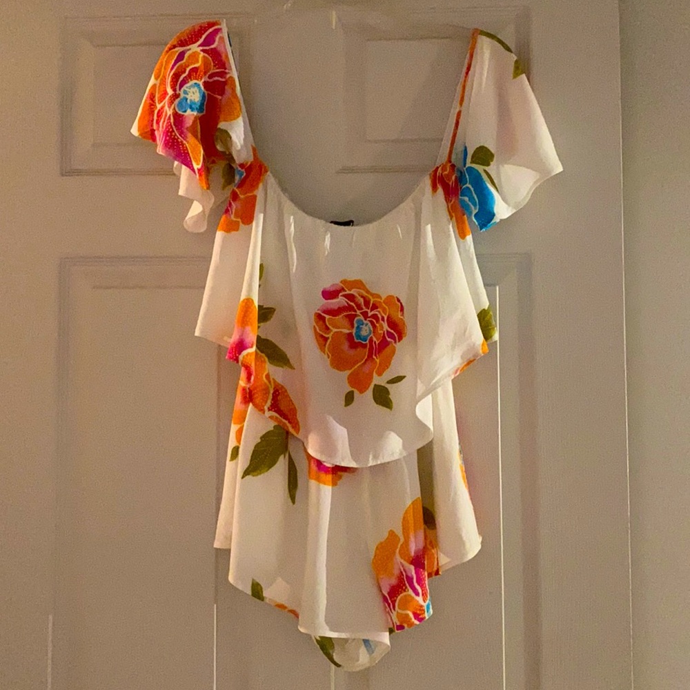 Off the shoulder floral print romper